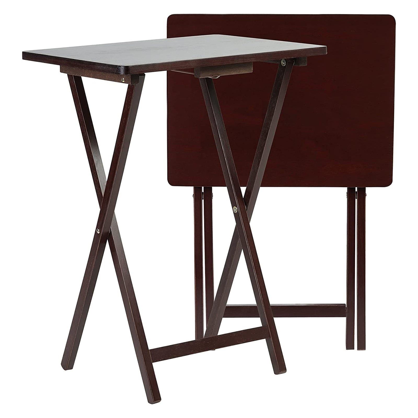 PJ Wood Portable Folding TV Snack Tray Table Desk Stand, Espresso (10 Piece Set) - VMInnovations