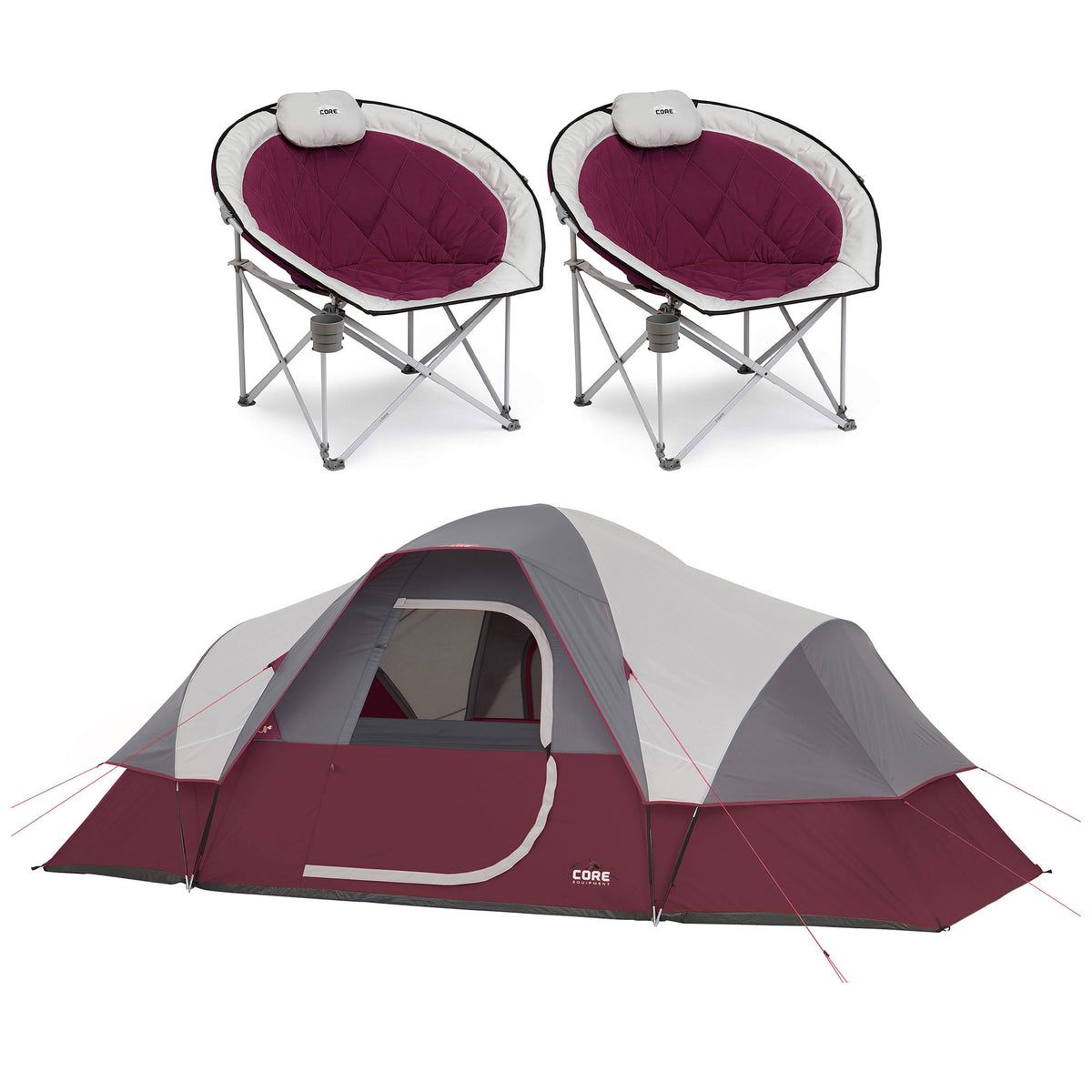 CORE Set of 2 Padded Round Folding Chair w/Extended Dome 16x9' 9 Person Tent - VMInnovations