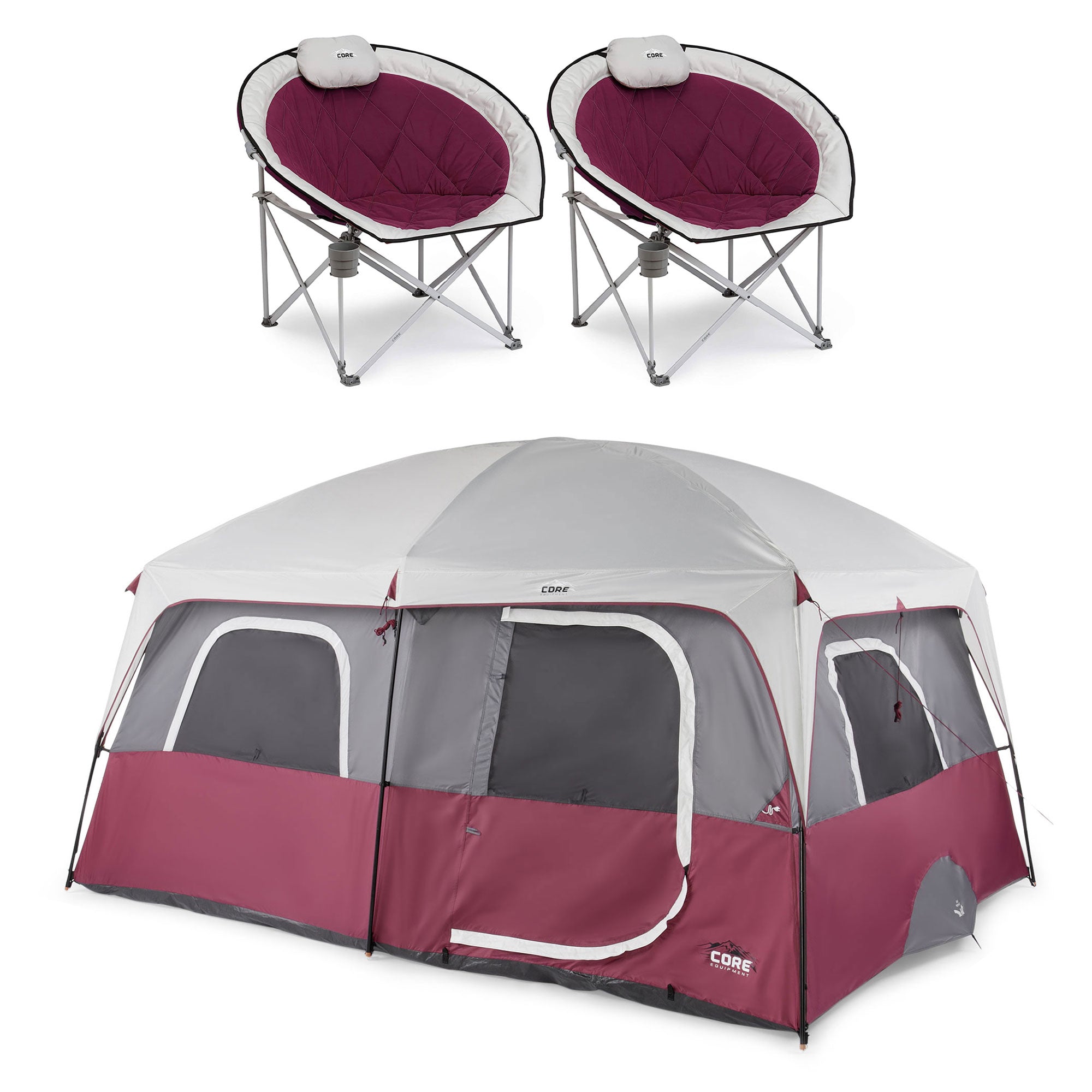 CORE Set of 2 Padded Folding Chair w/Straight Wall 14x10' 10 Person Cabin Tent