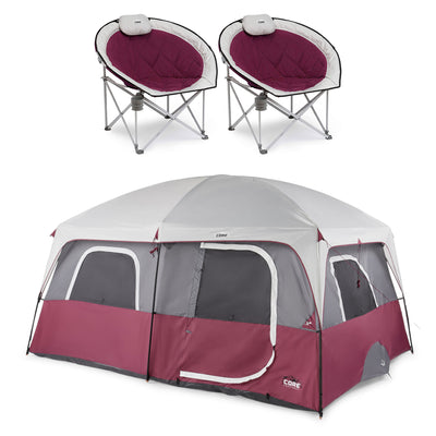 CORE Set of 2 Padded Folding Chair w/Straight Wall 14x10' 10 Person Cabin Tent