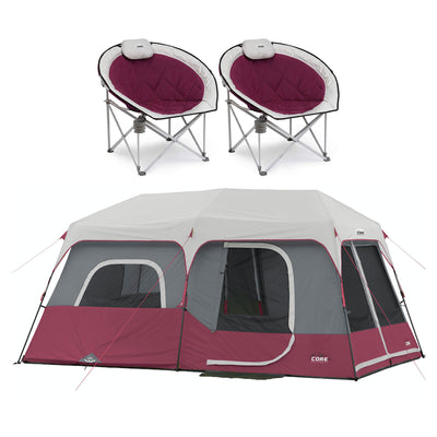 CORE Set of 2 Padded Round Folding Chair with Instant Cabin 14x9' 9 Person Tent
