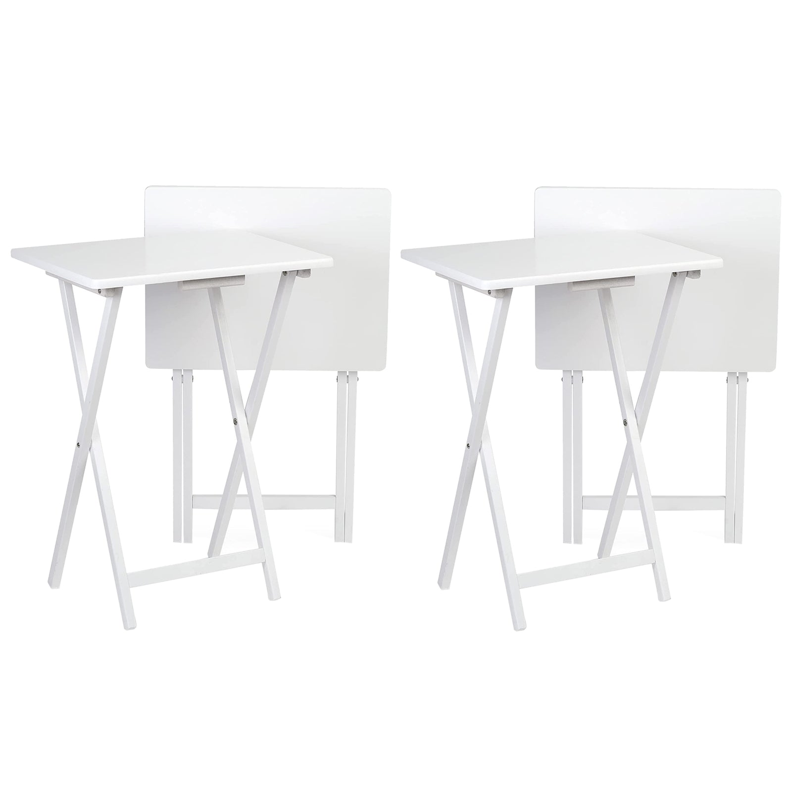 PJ Wood Portable Folding TV Snack Tray Table Desk Stand, White (4 Piece Set) - VMInnovations