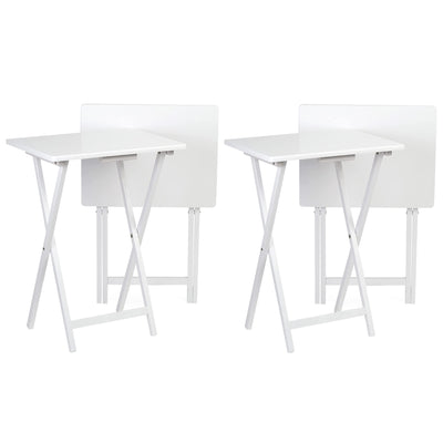 PJ Wood Portable Folding TV Snack Tray Table Desk Stand, White (4 Piece Set)