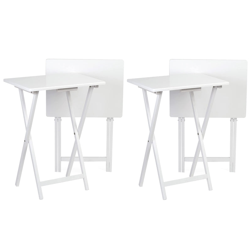 PJ Wood Portable Folding TV Snack Tray Table Desk Stand, White (4 Piece Set)