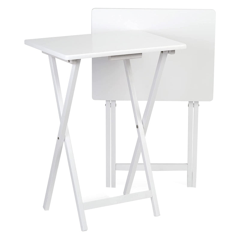 PJ Wood Portable Folding TV Snack Tray Table Desk Stand, White (4 Piece Set)