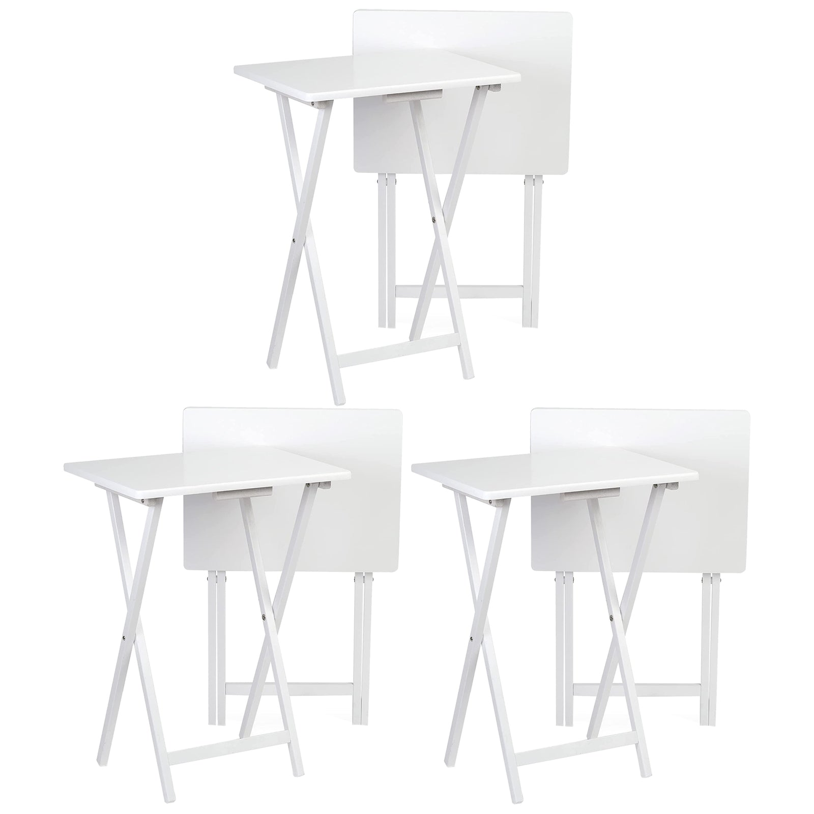 PJ Wood Portable Folding TV Snack Tray Table Desk Stand, White (6 Piece Set) - VMInnovations