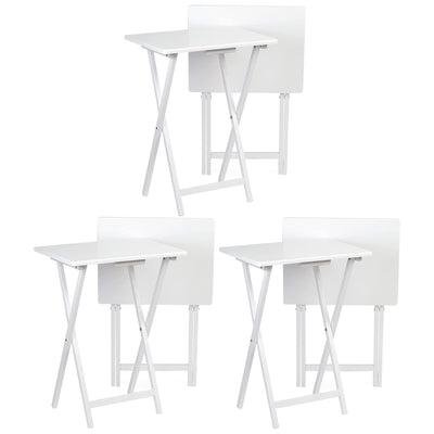 PJ Wood Portable Folding TV Snack Tray Table Desk Stand, White (6 Piece Set) - VMInnovations