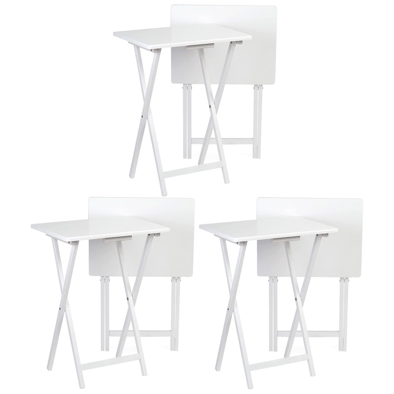 PJ Wood Portable Folding TV Snack Tray Table Desk Stand, White (6 Piece Set)