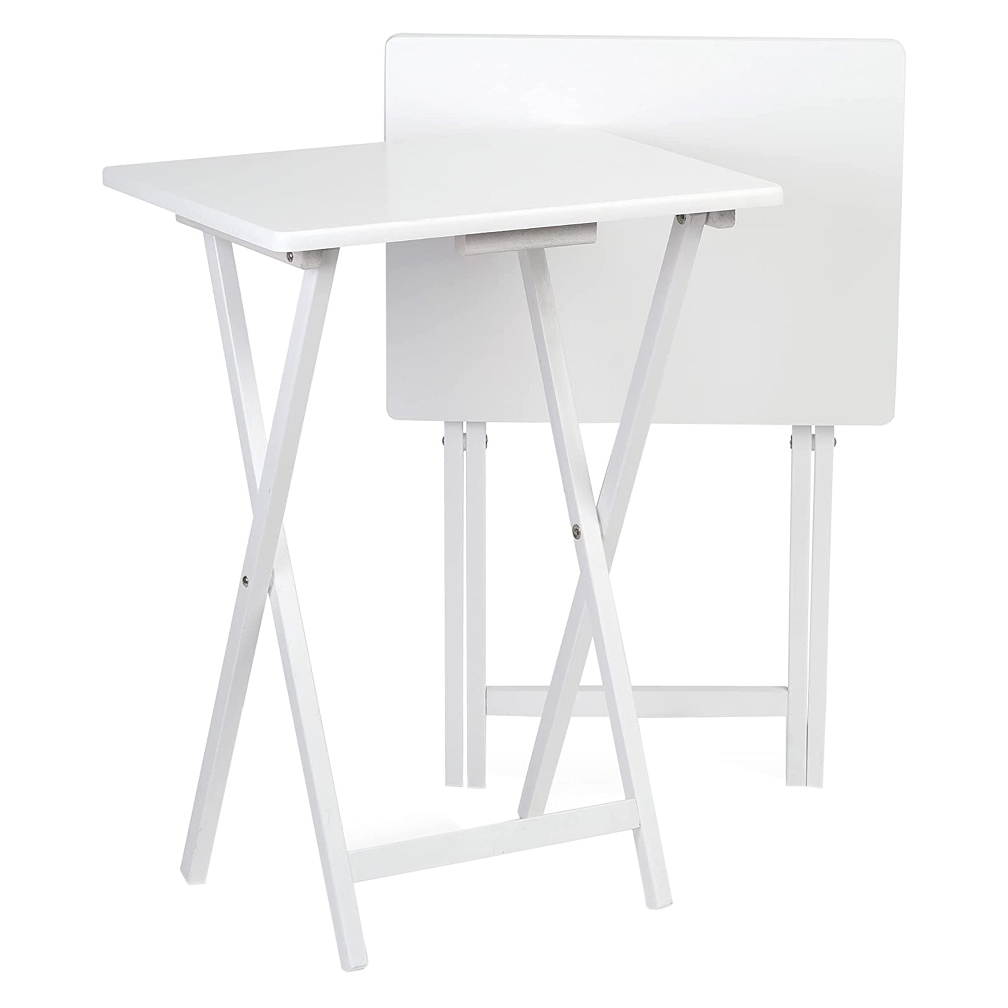 PJ Wood Portable Folding TV Snack Tray Table Desk Stand, White (6 Piece Set) - VMInnovations