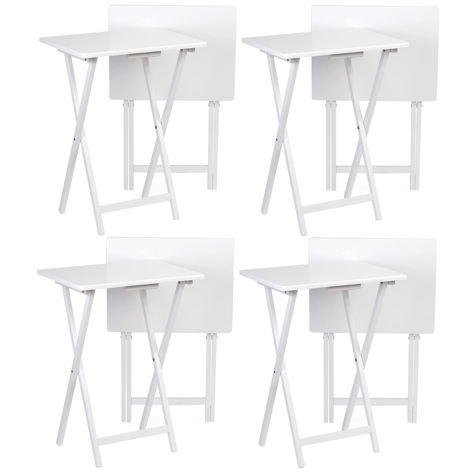 PJ Wood Portable Folding TV Snack Tray Table Desk Stand, White (8 Piece Set) - VMInnovations