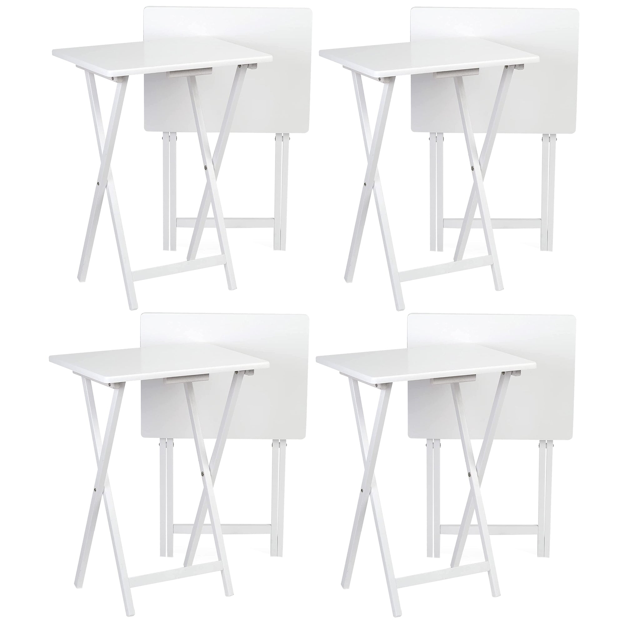 PJ Wood Portable Folding TV Snack Tray Table Desk Stand, White (8 Piece Set) - VMInnovations
