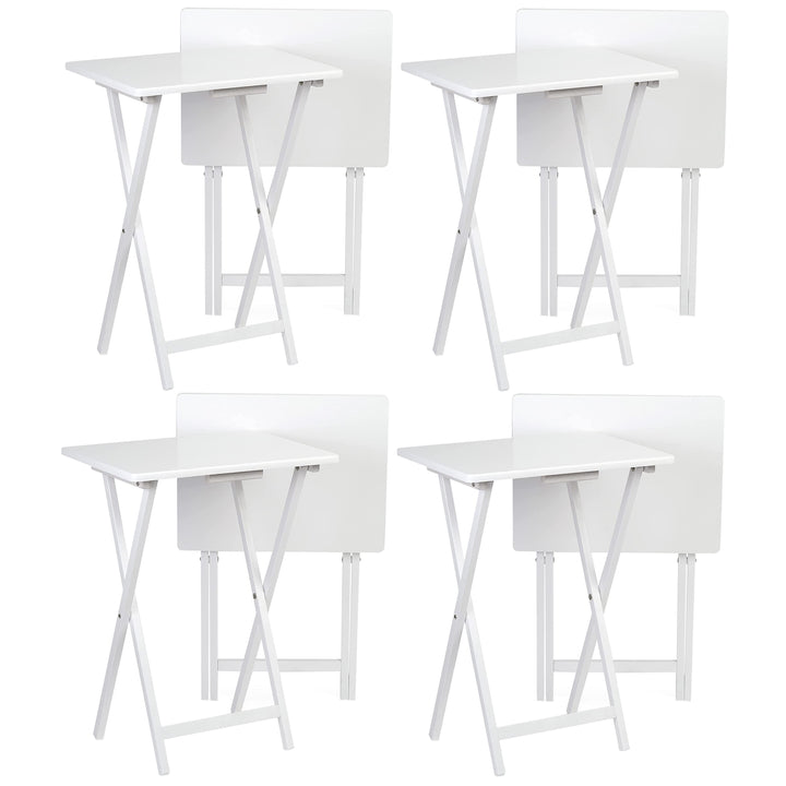PJ Wood Portable Folding TV Snack Tray Table Desk Stand, White (8 Piece Set)