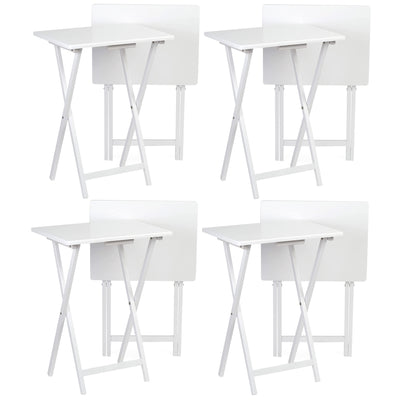 PJ Wood Portable Folding TV Snack Tray Table Desk Stand, White (8 Piece Set)