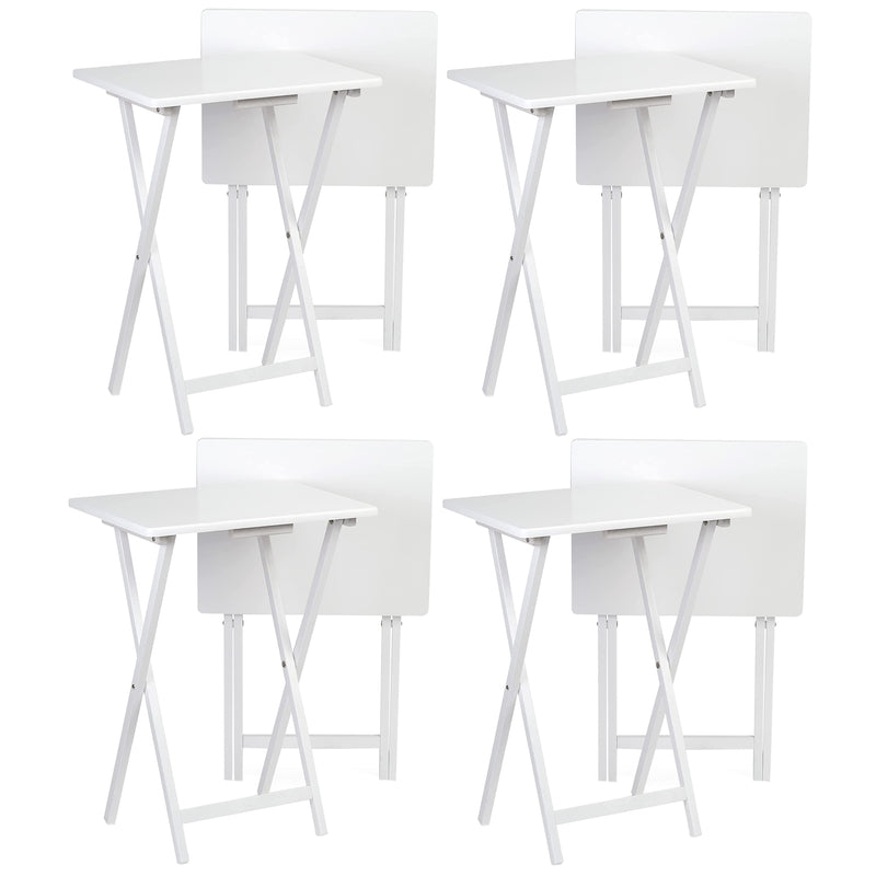 PJ Wood Portable Folding TV Snack Tray Table Desk Stand, White (8 Piece Set)