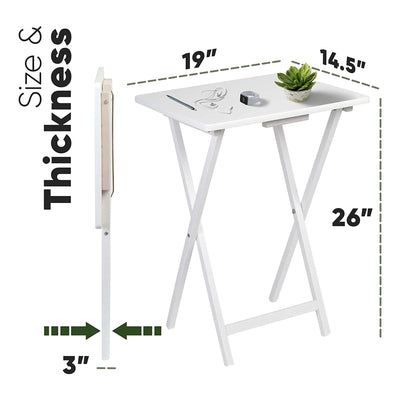 PJ Wood Portable Folding TV Snack Tray Table Desk Stand, White (8 Piece Set)