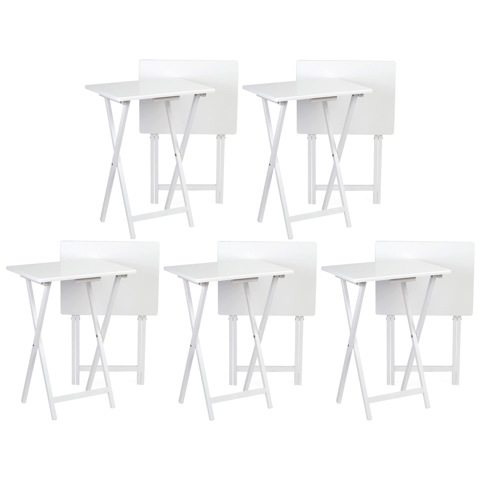 PJ Wood Portable Folding TV Snack Tray Table Desk Stand, White (10 Piece Set) - VMInnovations