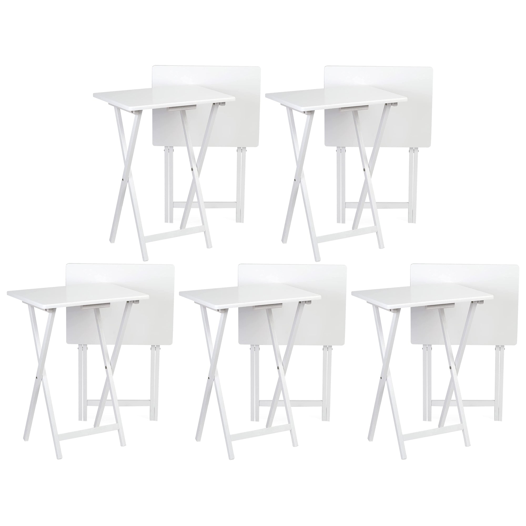 PJ Wood Portable Folding TV Snack Tray Table Desk Stand, White (10 Piece Set) - VMInnovations