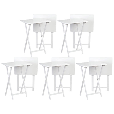 PJ Wood Portable Folding TV Snack Tray Table Desk Stand, White (10 Piece Set) - VMInnovations