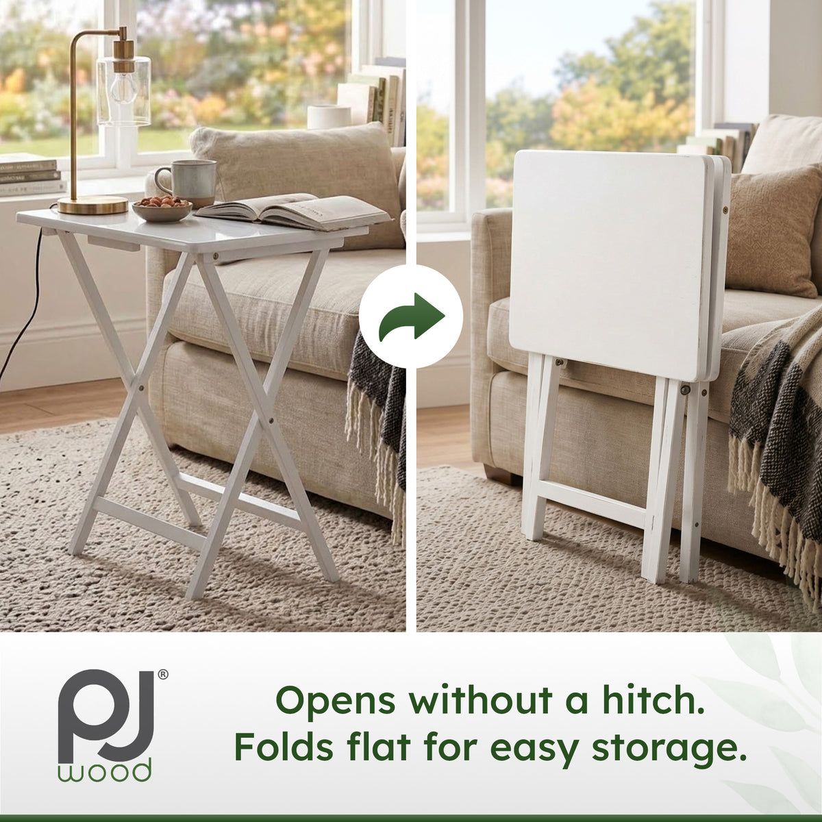 PJ Wood Portable Folding TV Snack Tray Table Desk Stand, White (10 Piece Set)
