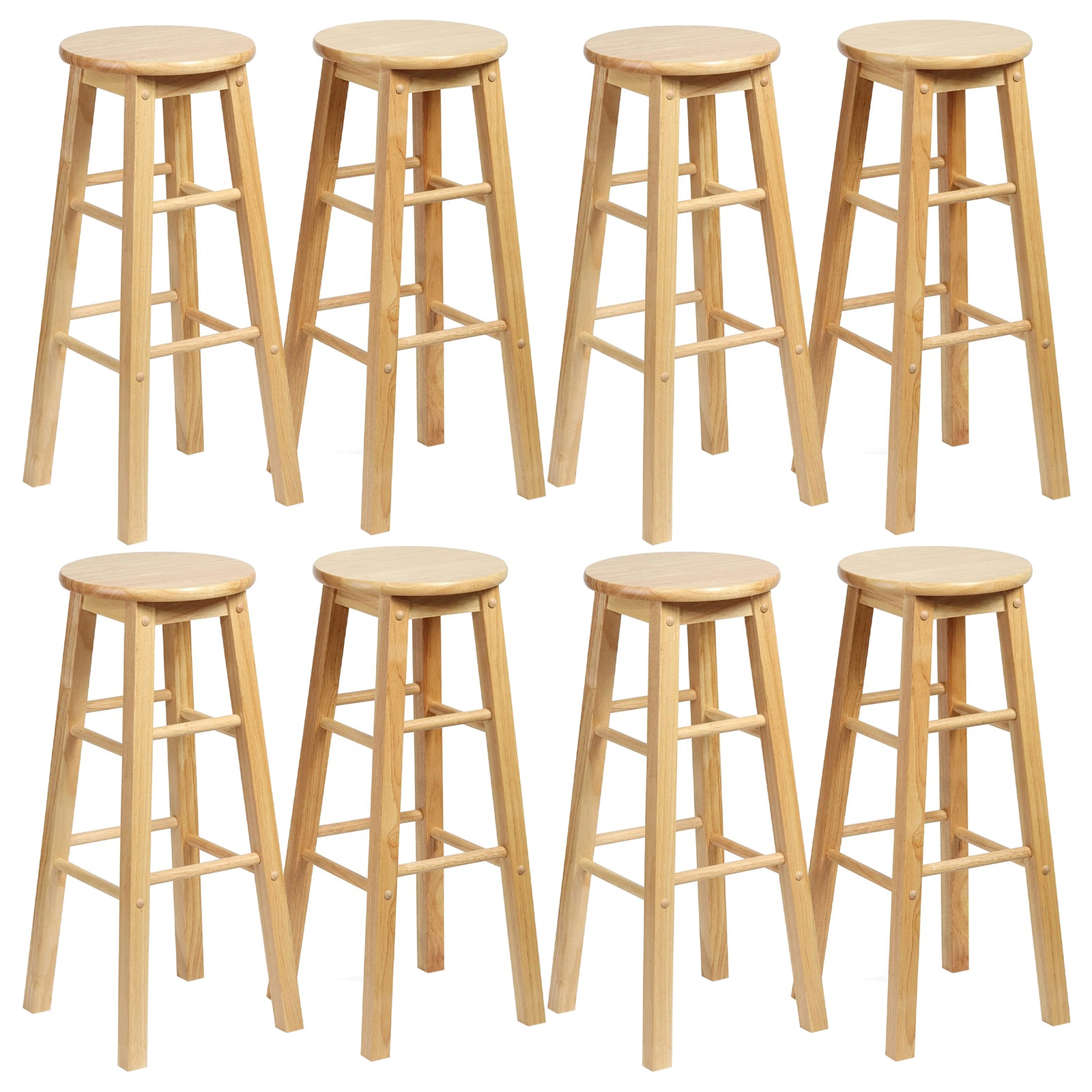 PJ Wood Classic Round Seat 29" Tall Kitchen Counter Stools, Natural (Set of 8) - VMInnovations