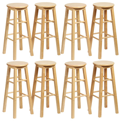 PJ Wood Classic Round Seat 29" Tall Kitchen Counter Stools, Natural (Set of 8) - VMInnovations