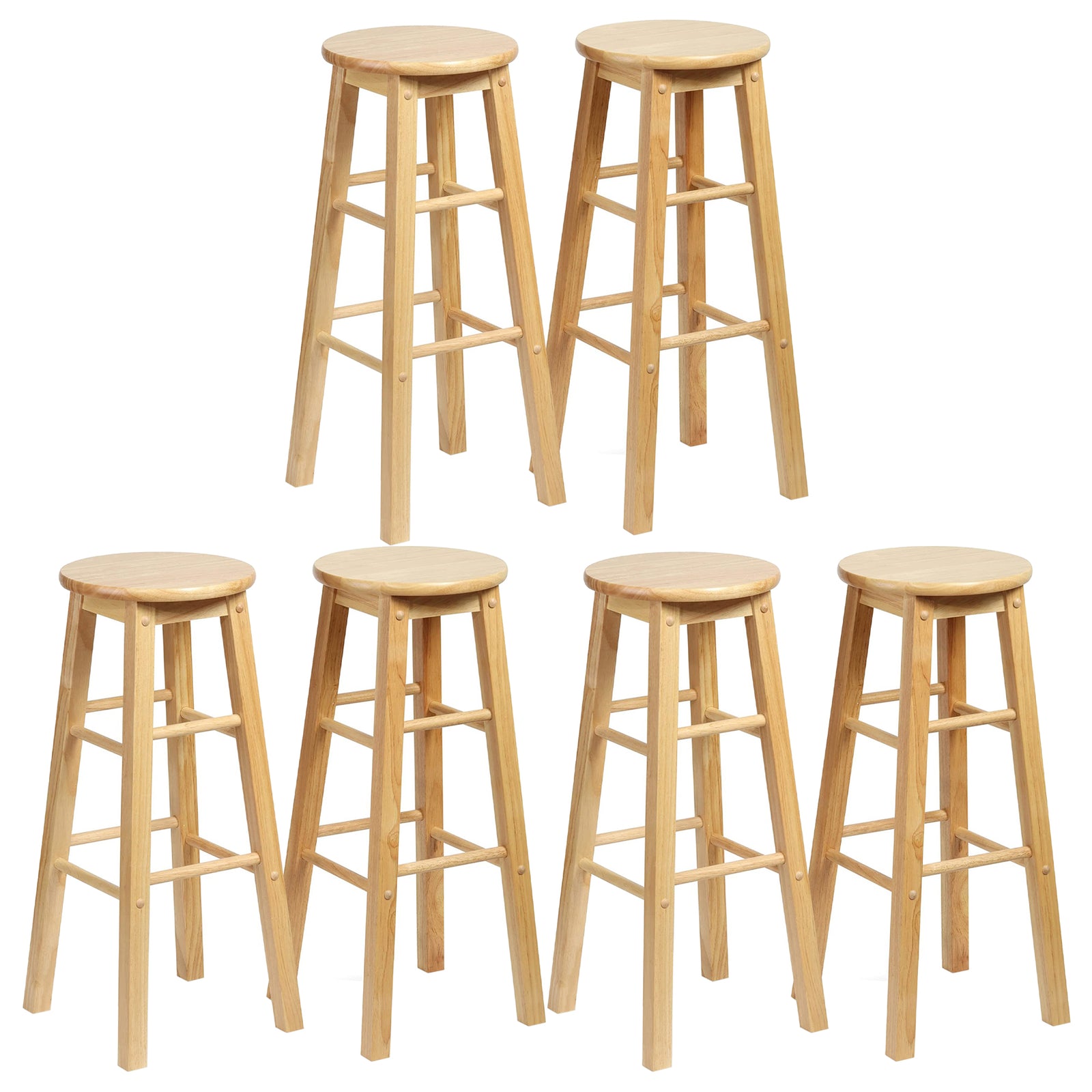 PJ Wood Classic Round Seat 29" Tall Kitchen Counter Stools, Natural (Set of 6) - VMInnovations