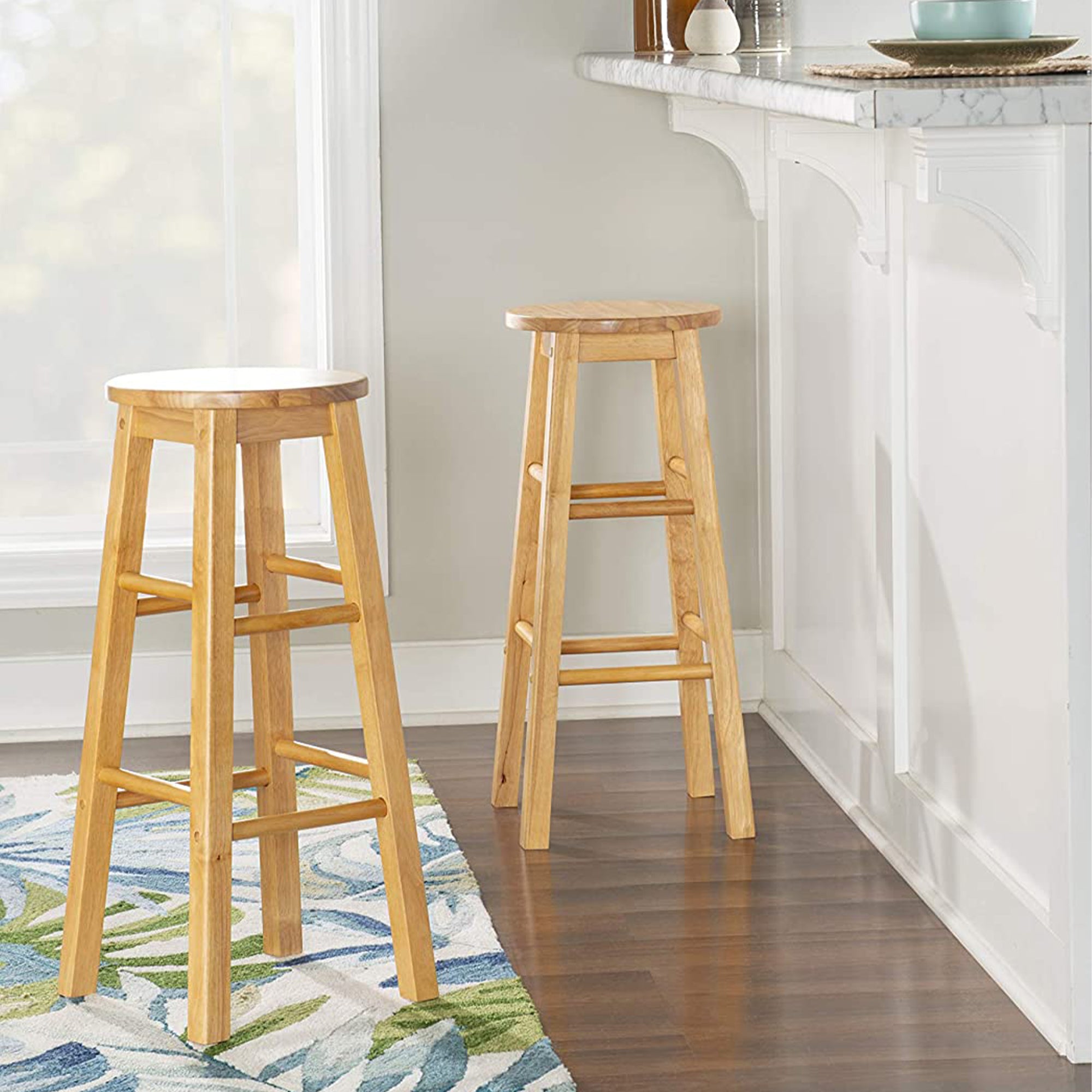 PJ Wood Classic Round Seat 29" Tall Kitchen Counter Stools, Natural (Set of 6) - VMInnovations