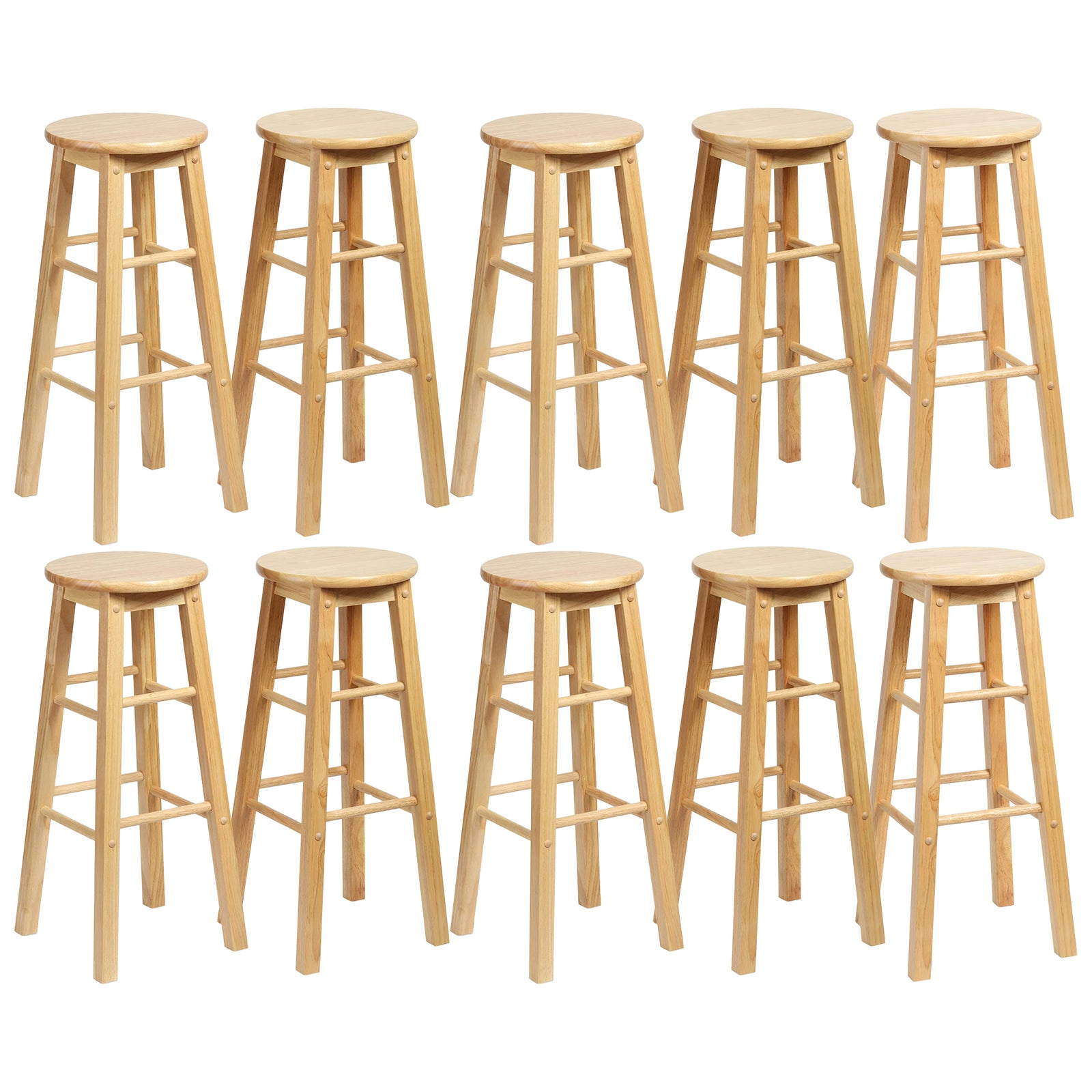 PJ Wood Classic Round Seat 29" Tall Kitchen Counter Stools, Natural (Set of 10) - VMInnovations