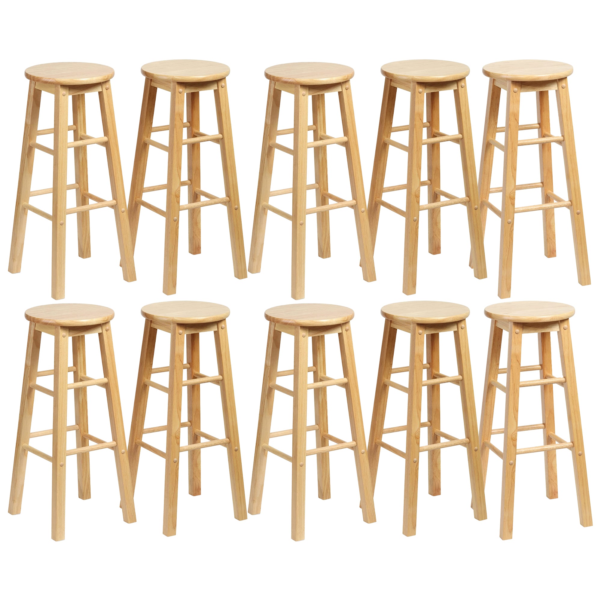 PJ Wood Classic Round Seat 29" Tall Kitchen Counter Stools, Natural (Set of 10) - VMInnovations
