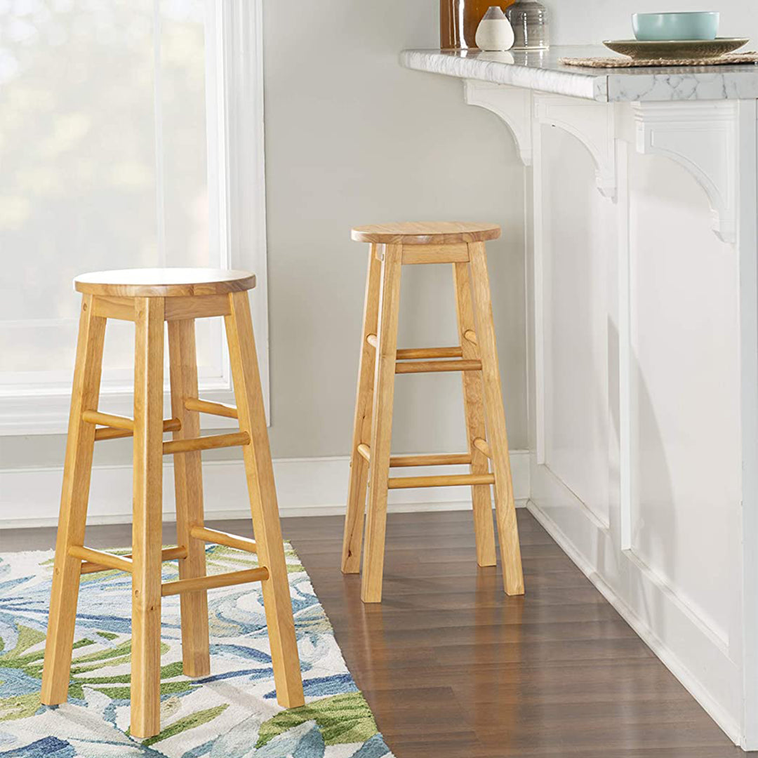 PJ Wood Classic Round Seat 29" Tall Kitchen Counter Stools, Natural (Set of 10)