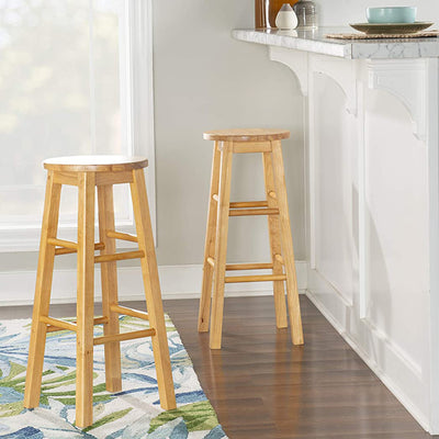 PJ Wood Classic Round Seat 29" Tall Kitchen Counter Stools, Natural (Set of 10) - VMInnovations