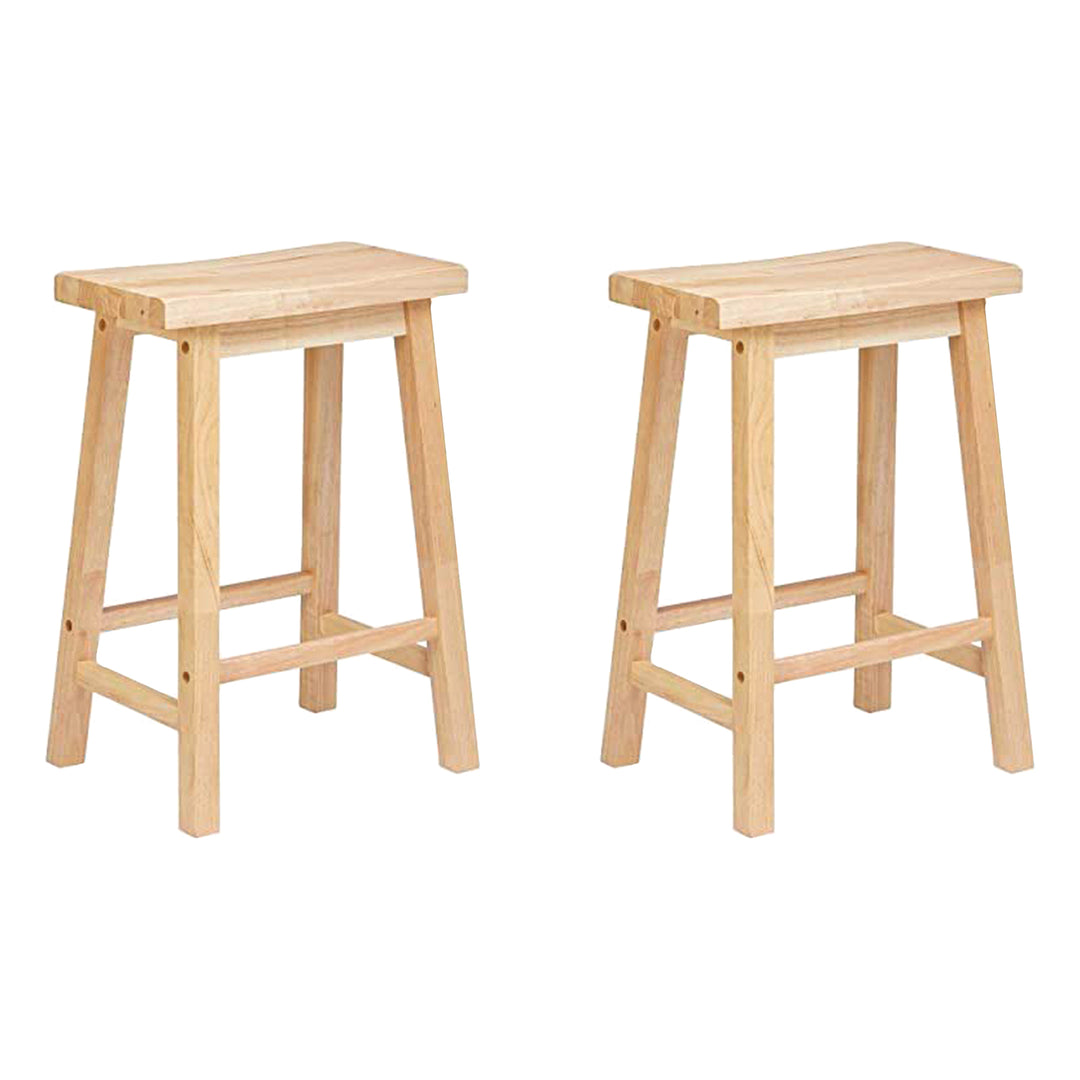 PJ Wood Classic 24 Inch Saddle Seat Kitchen Bar Counter Stool, Natural (2 Pack)