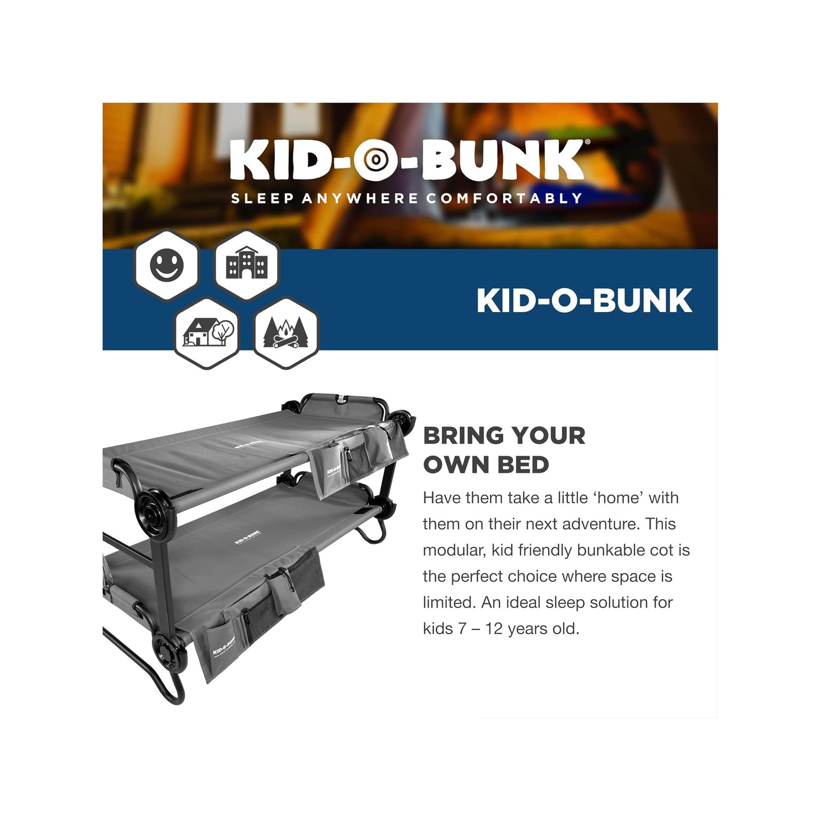 Disc-O-Bed Double Cot Kid-O-Bunk w/Storage Organizers & Carry Bag, Gray (Used) - VMInnovations