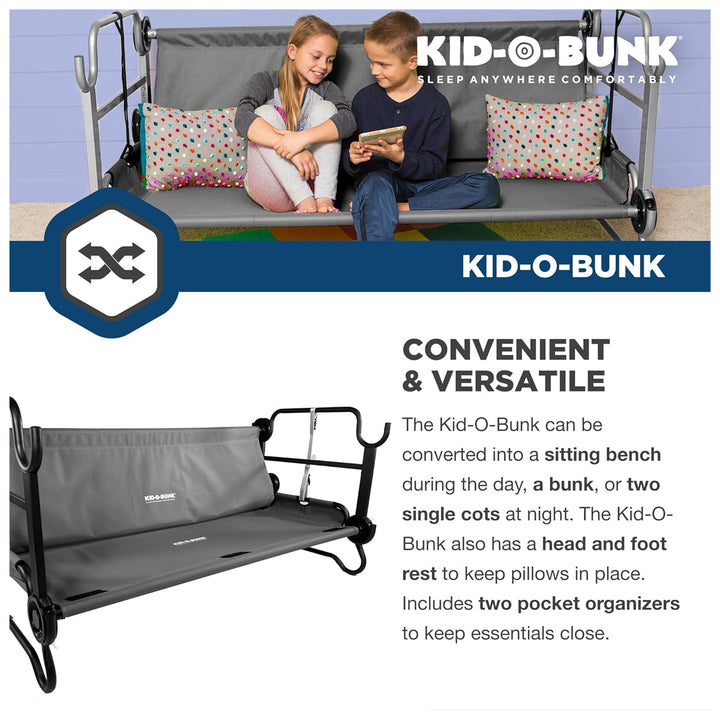 Disc-O-Bed Double Cot Kid-O-Bunk w/Storage Organizers & Carry Bag, Gray (Used)