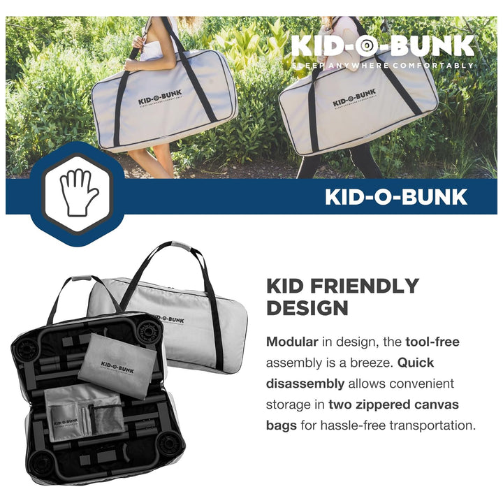 Disc-O-Bed Double Cot Kid-O-Bunk w/Storage Organizers & Carry Bag, Gray (Used) - VMInnovations