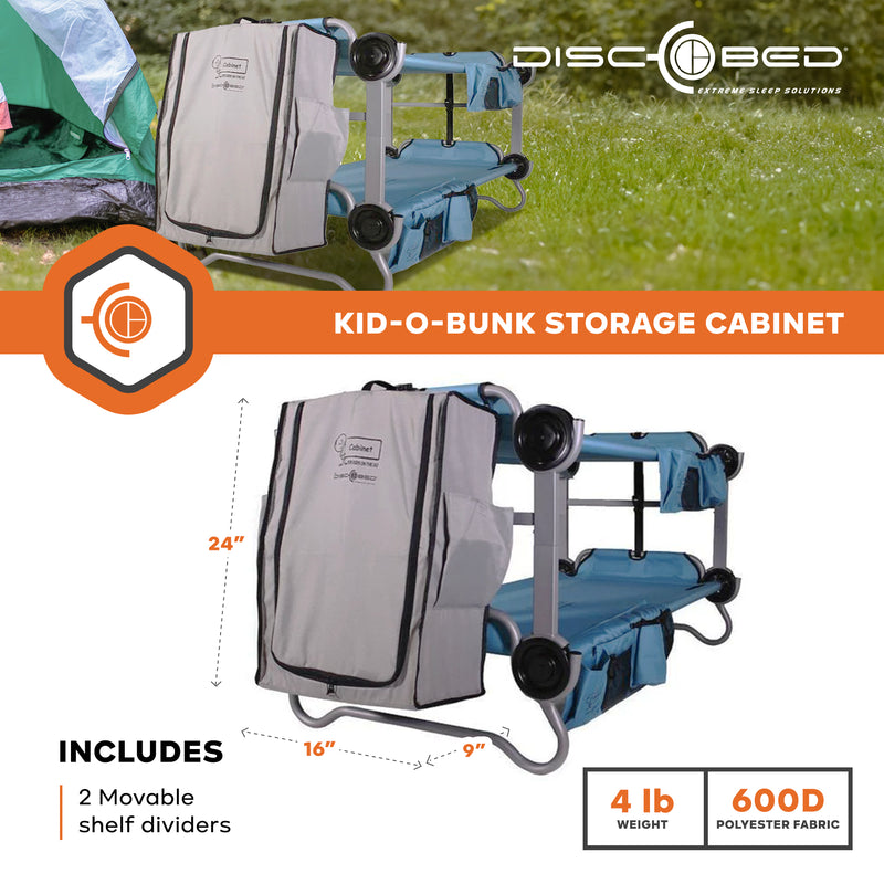 Disc-O-Bed Kid-O-Bunk Camping Cots Folding Storage Cabinet for Travel, Grey