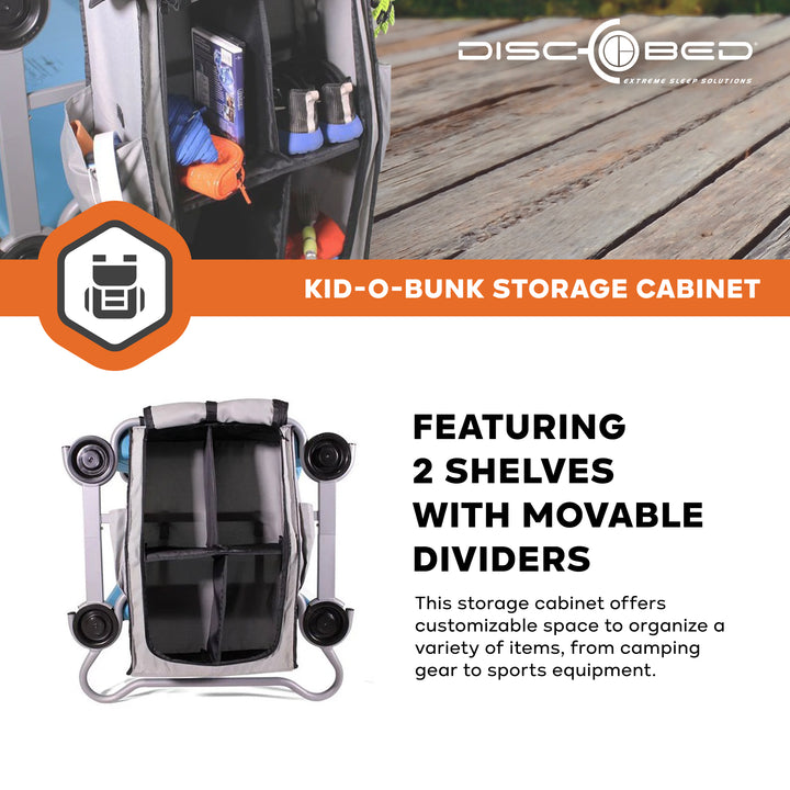 Disc-O-Bed Kid-O-Bunk Camping Cots Storage Cabinet for Travel, Grey (Open Box)