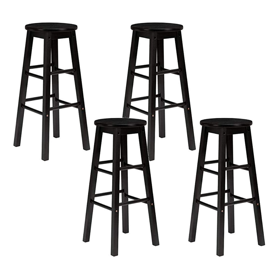 PJ Wood Classic Round Seat 24 Inch Kitchen and Counter Stools, Black (4 Pack)