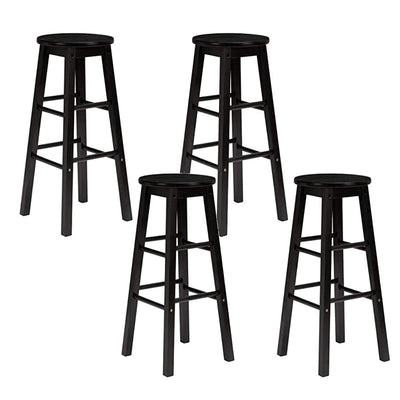 PJ Wood Classic Round Seat 24 Inch Kitchen and Counter Stools, Black (4 Pack)