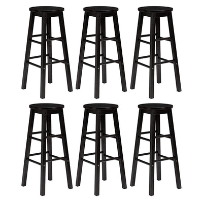 PJ Wood Classic Round Seat 24 Inch Kitchen and Counter Stools, Black (6 Pack)