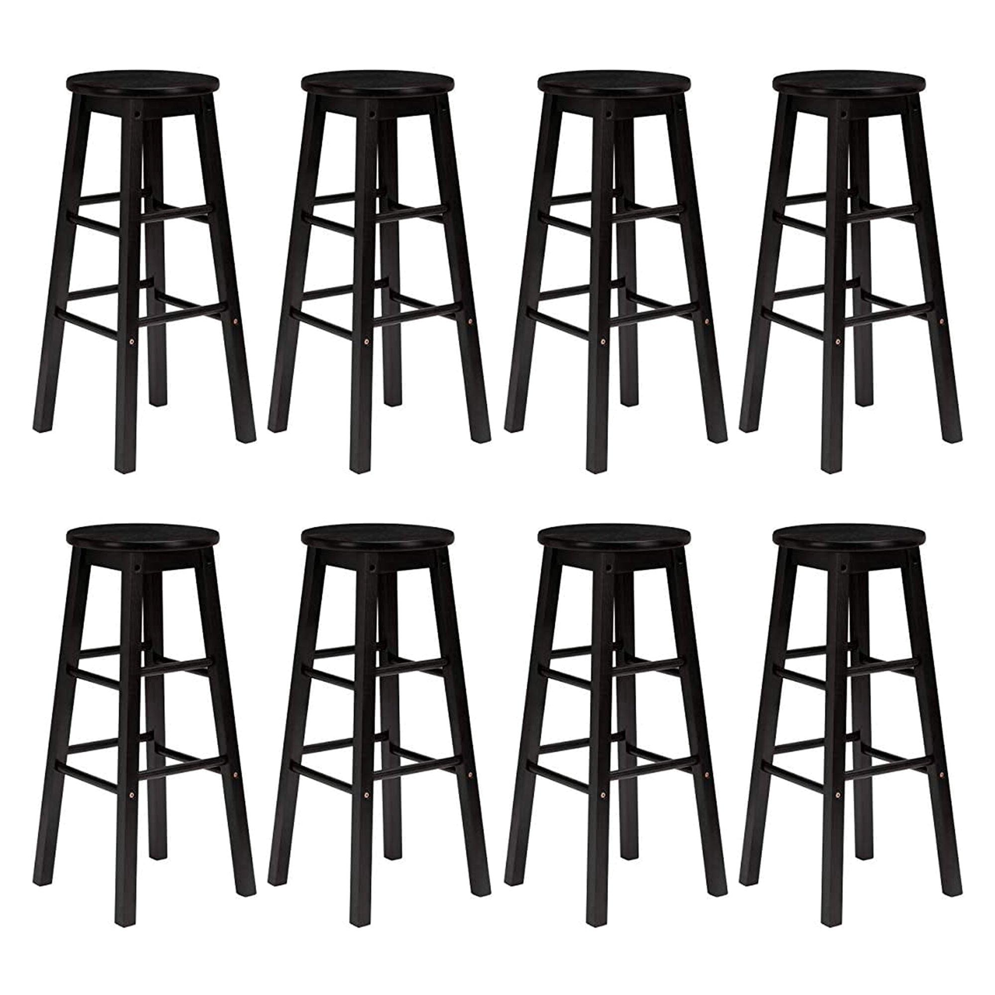 PJ Wood Classic Round Seat 24 Inch Kitchen and Counter Stools, Black (8 Pack) - VMInnovations
