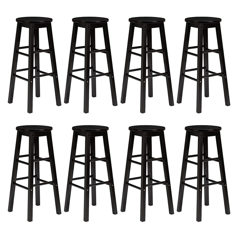 PJ Wood Classic Round Seat 24 Inch Kitchen and Counter Stools, Black (8 Pack)