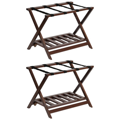 PJ Wood Hotel Style Home Folding Suitcase Luggage Rack w/Shelf, Walnut (2 Pack) - VMInnovations
