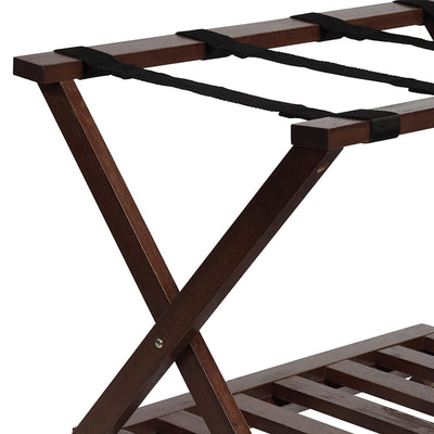 PJ Wood Hotel Style Home Folding Suitcase Luggage Rack w/Shelf, Walnut (2 Pack) - VMInnovations