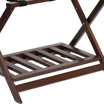 PJ Wood Hotel Style Home Folding Suitcase Luggage Rack w/Shelf, Walnut (2 Pack) - VMInnovations