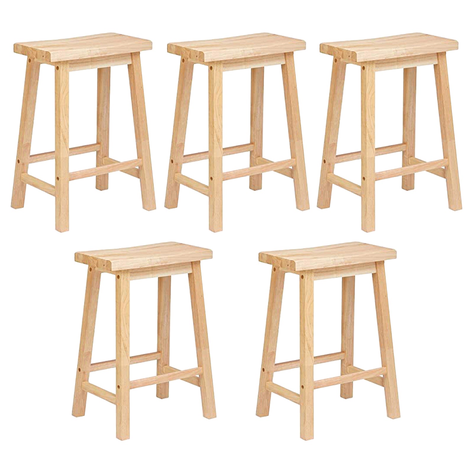 PJ Wood Classic Saddle Seat 29" Tall Kitchen Counter Stools, Natural (5 Pack) - VMInnovations