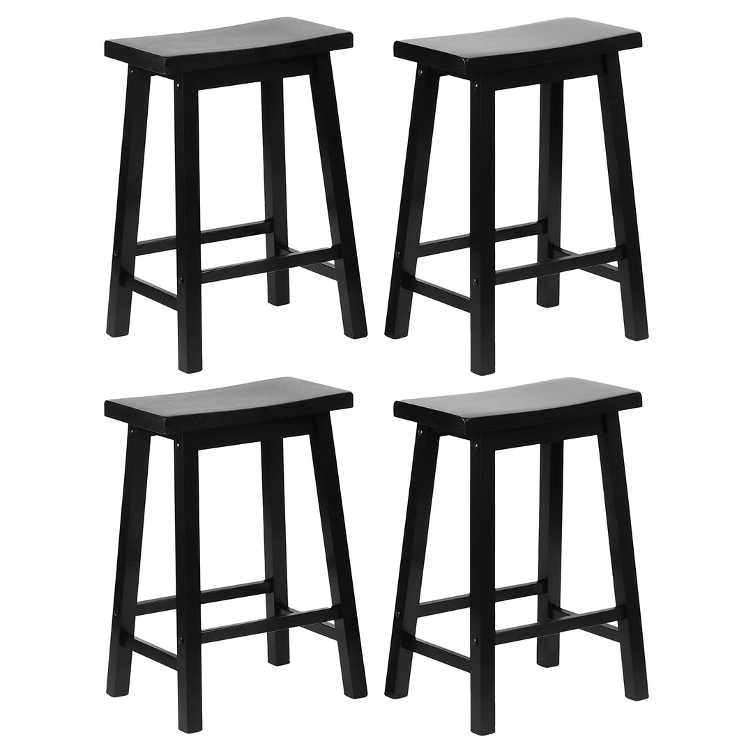 PJ Wood Classic Saddle Seat 24" Tall Kitchen Counter Stools, Black (Set of 4)