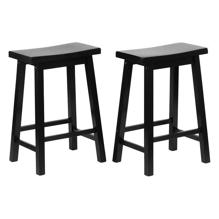 PJ Wood Classic Saddle Seat 24" Tall Kitchen Counter Stools, Black (Set of 4)