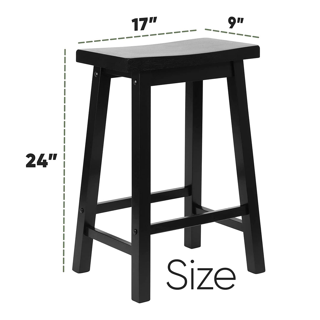 PJ Wood Classic Saddle Seat 24" Tall Kitchen Counter Stools, Black (Set of 4)