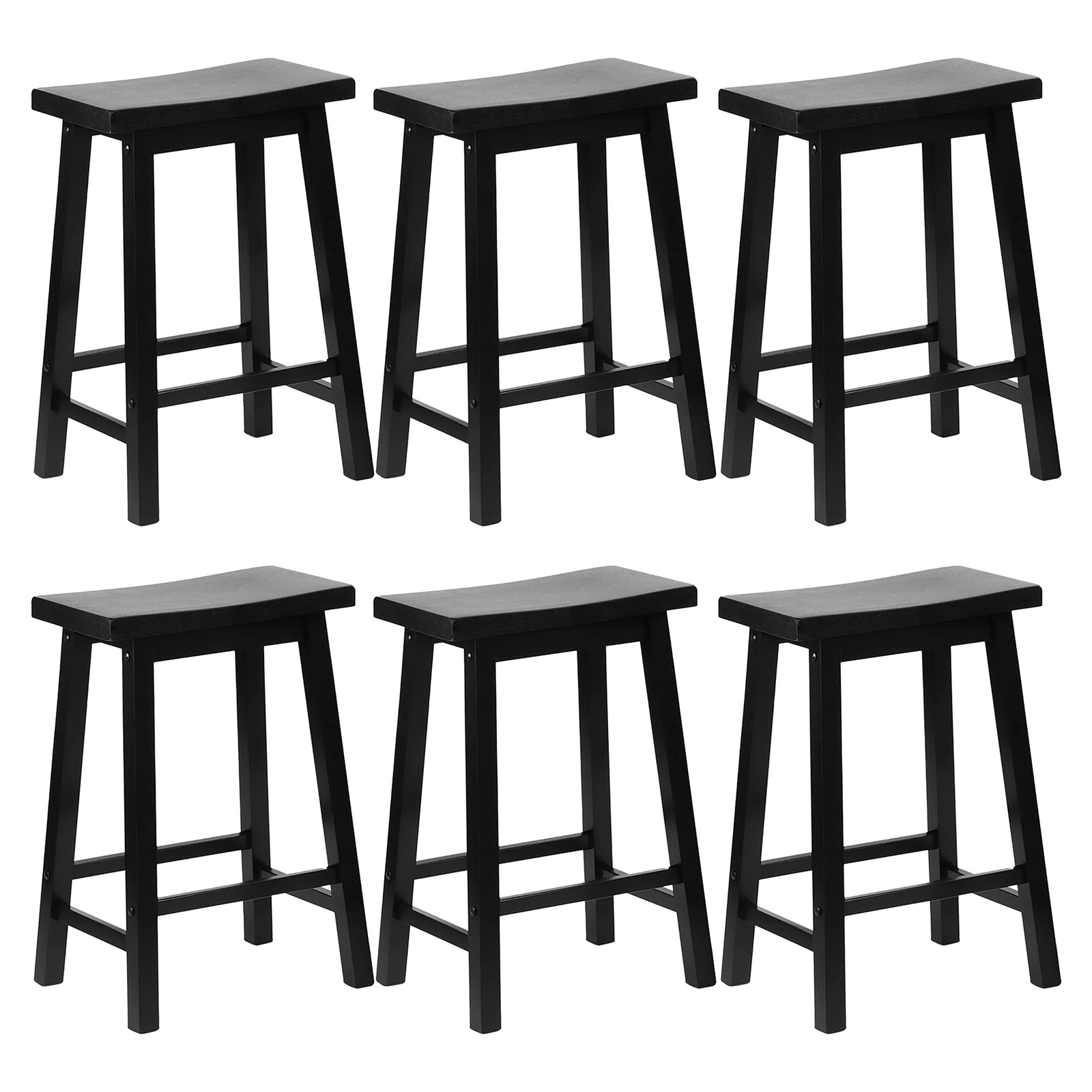 PJ Wood Classic Saddle Seat 24" Tall Kitchen Counter Stools, Black (Set of 6) - VMInnovations